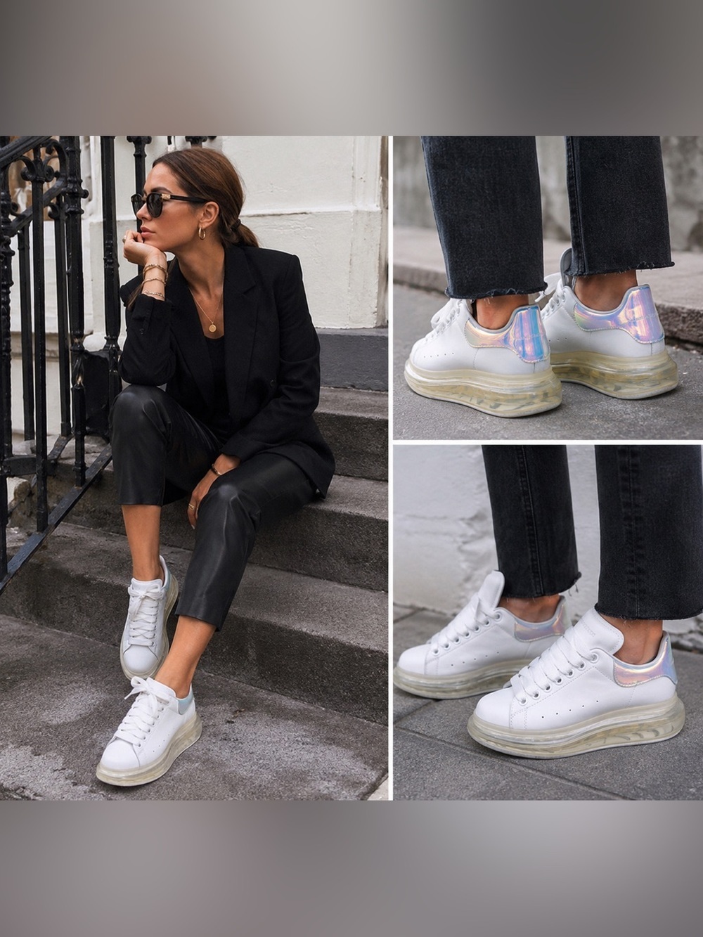 Alexander McQueen Oversized Sneakers White Iridescent Holographic Heel EU 35+